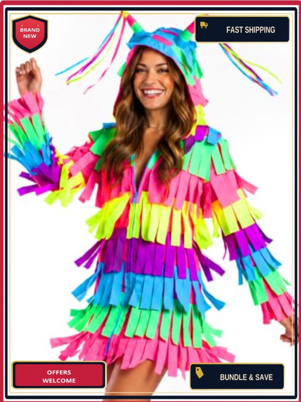Women's Halloween Piñata Costume Hooded Long Sleeve Dress